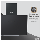 Baridi Angled Chimney Cooker Hood with Touch Controls & Carbon Filters 60cm - Black Glass DH105