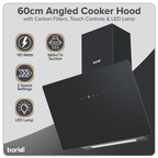 Baridi Angled Chimney Cooker Hood with Touch Controls & Carbon Filters 60cm - Black Glass DH105