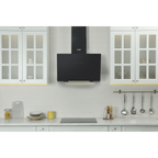 Baridi Angled Chimney Cooker Hood with Touch Controls & Carbon Filters 60cm - Black Glass DH105