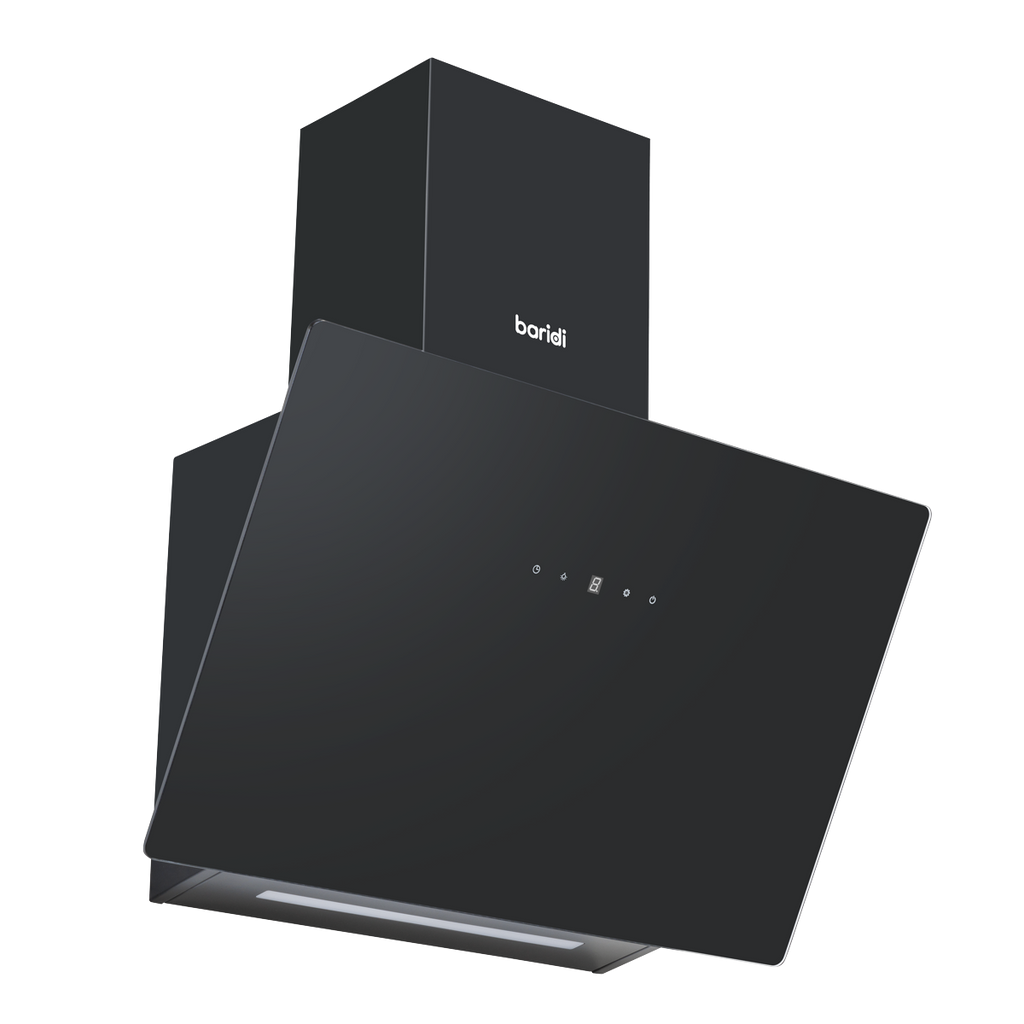 Baridi Angled Chimney Cooker Hood with Touch Controls & Carbon Filters 60cm - Black Glass DH105