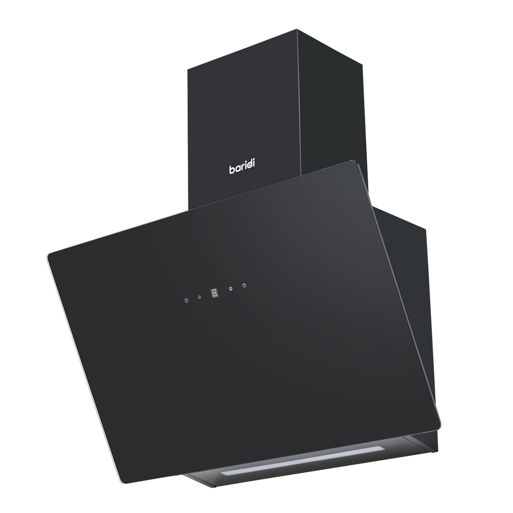 Baridi Angled Chimney Cooker Hood with Touch Controls & Carbon Filters 60cm - Black Glass DH105