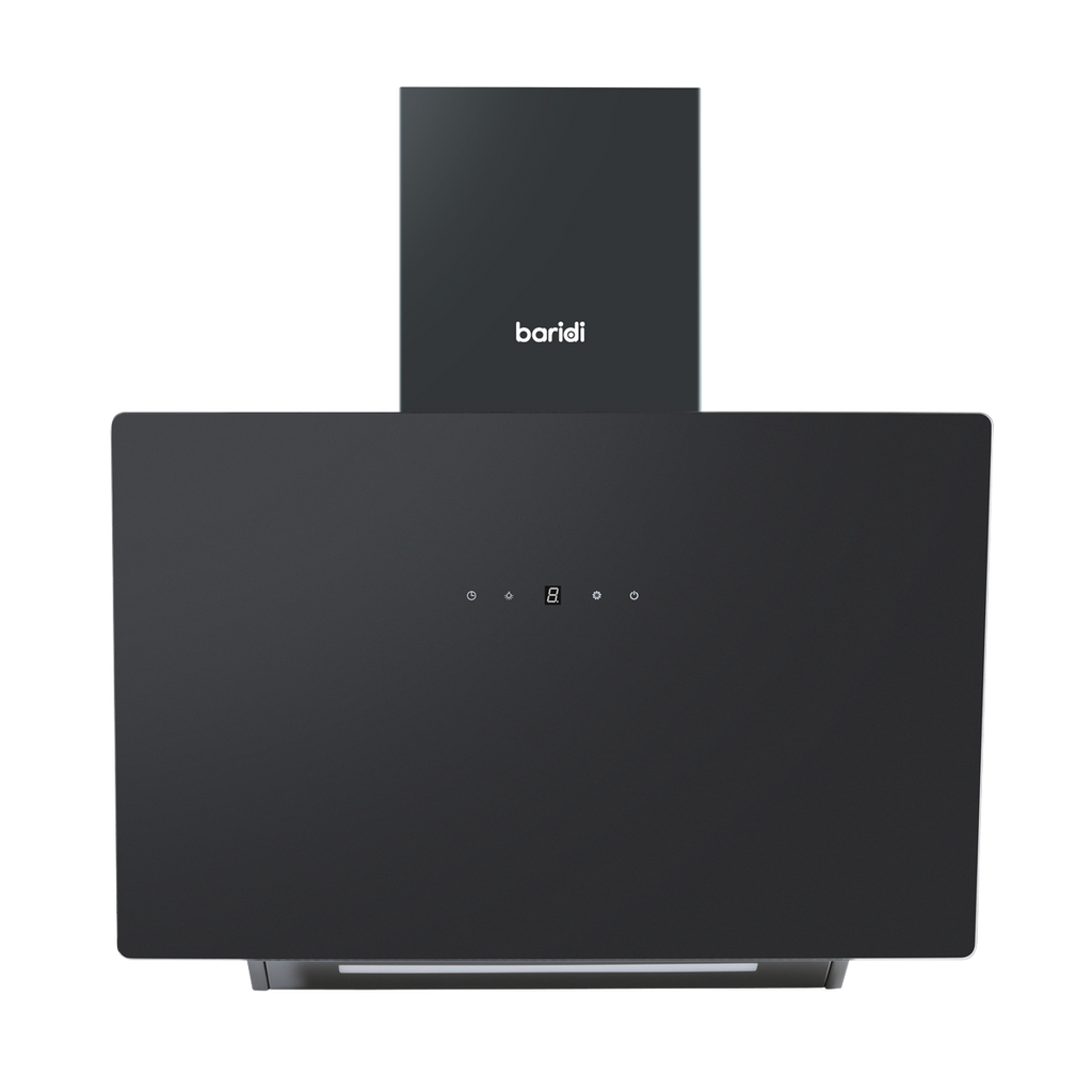 Baridi Angled Chimney Cooker Hood with Touch Controls & Carbon Filters 60cm - Black Glass DH105