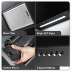 Baridi Angled Chimney Cooker Hood with Carbon Filters & LED Lamp 90cm - Black Glass DH106