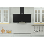 Baridi Angled Chimney Cooker Hood with Carbon Filters & LED Lamp 90cm - Black Glass DH106
