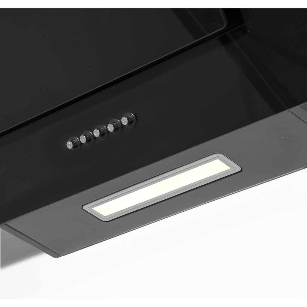 Baridi Angled Chimney Cooker Hood with Carbon Filters & LED Lamp 90cm - Black Glass DH106