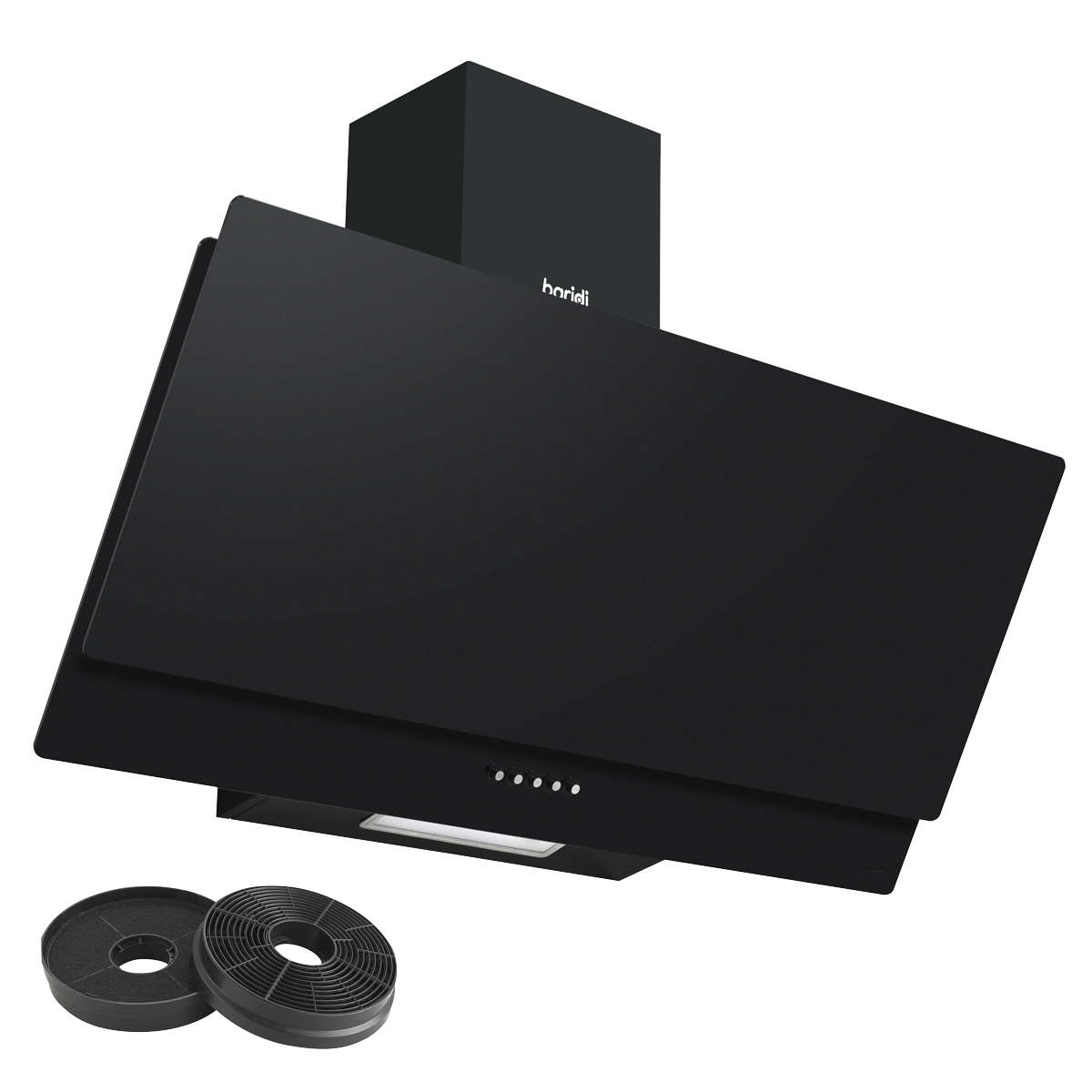 Baridi Angled Chimney Cooker Hood with Carbon Filters & LED Lamp 90cm - Black Glass DH106