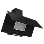 Baridi Angled Chimney Cooker Hood with Carbon Filters & LED Lamp 90cm - Black Glass DH106