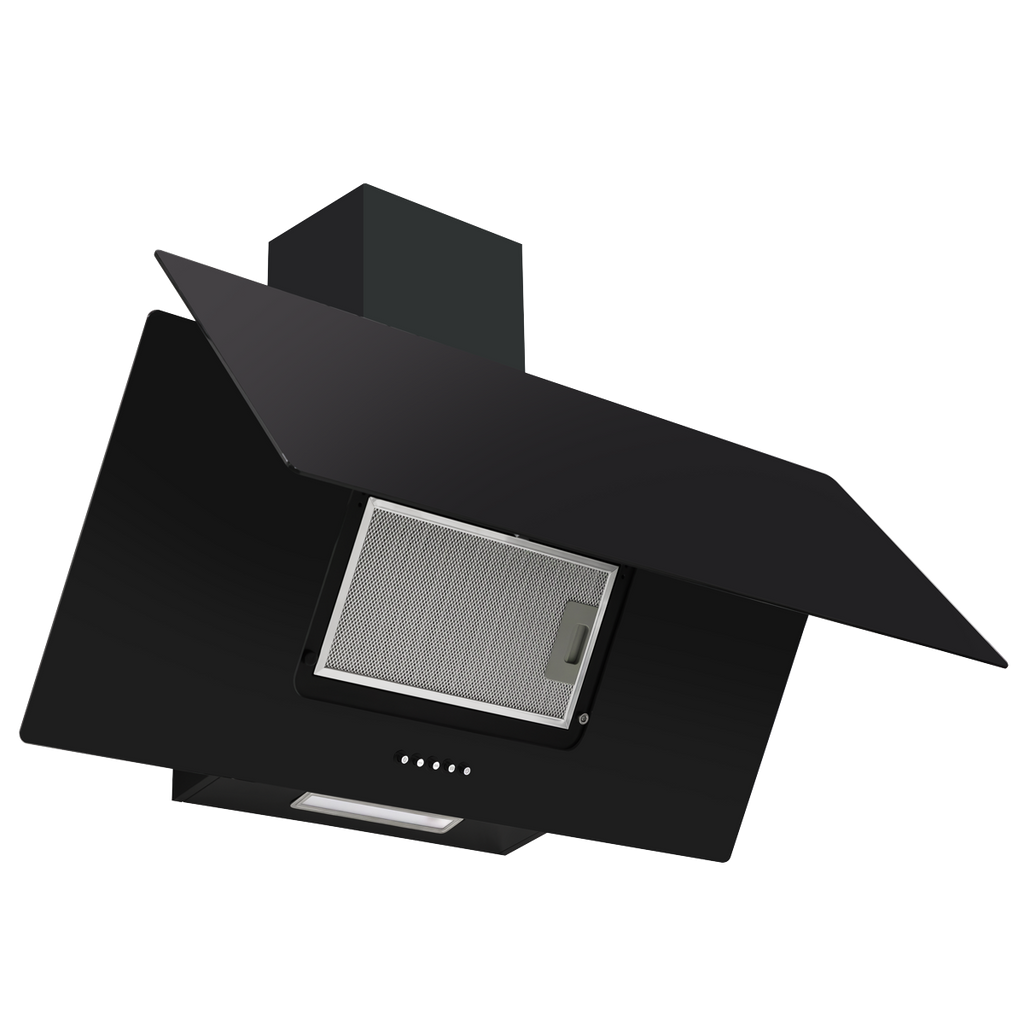 Angled Chimney Cooker Hood with Carbon Filters & LED Lamp 90cm - Black Glass DH106