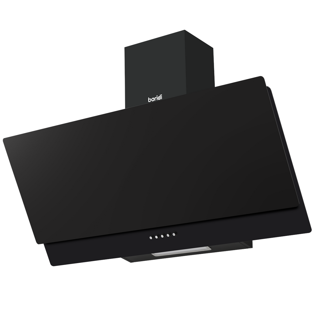 Angled Chimney Cooker Hood with Carbon Filters & LED Lamp 90cm - Black Glass DH106