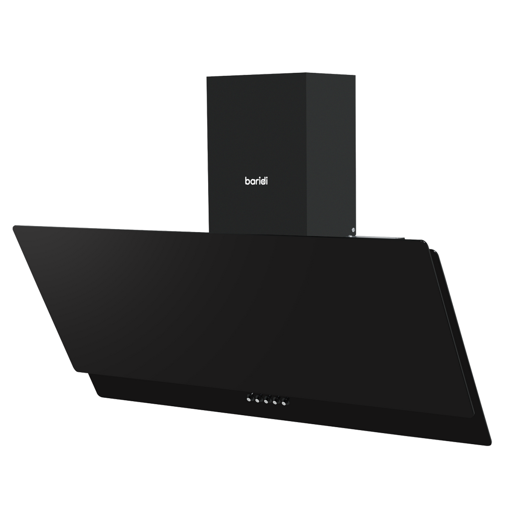 Baridi Angled Chimney Cooker Hood with Carbon Filters & LED Lamp 90cm - Black Glass DH106