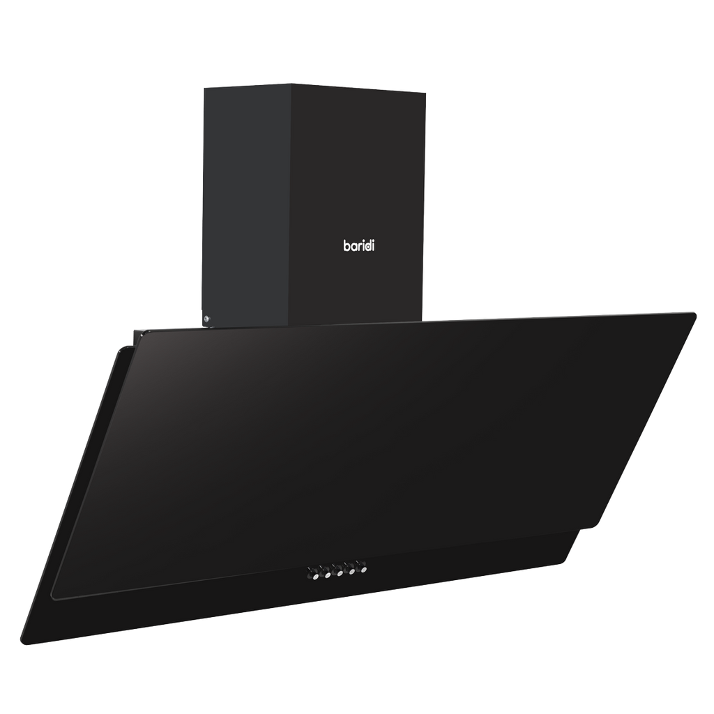 Baridi Angled Chimney Cooker Hood with Carbon Filters & LED Lamp 90cm - Black Glass DH106
