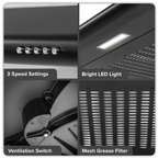 Visor Cooker Hood Extractor Fan 60cm - Black DH107