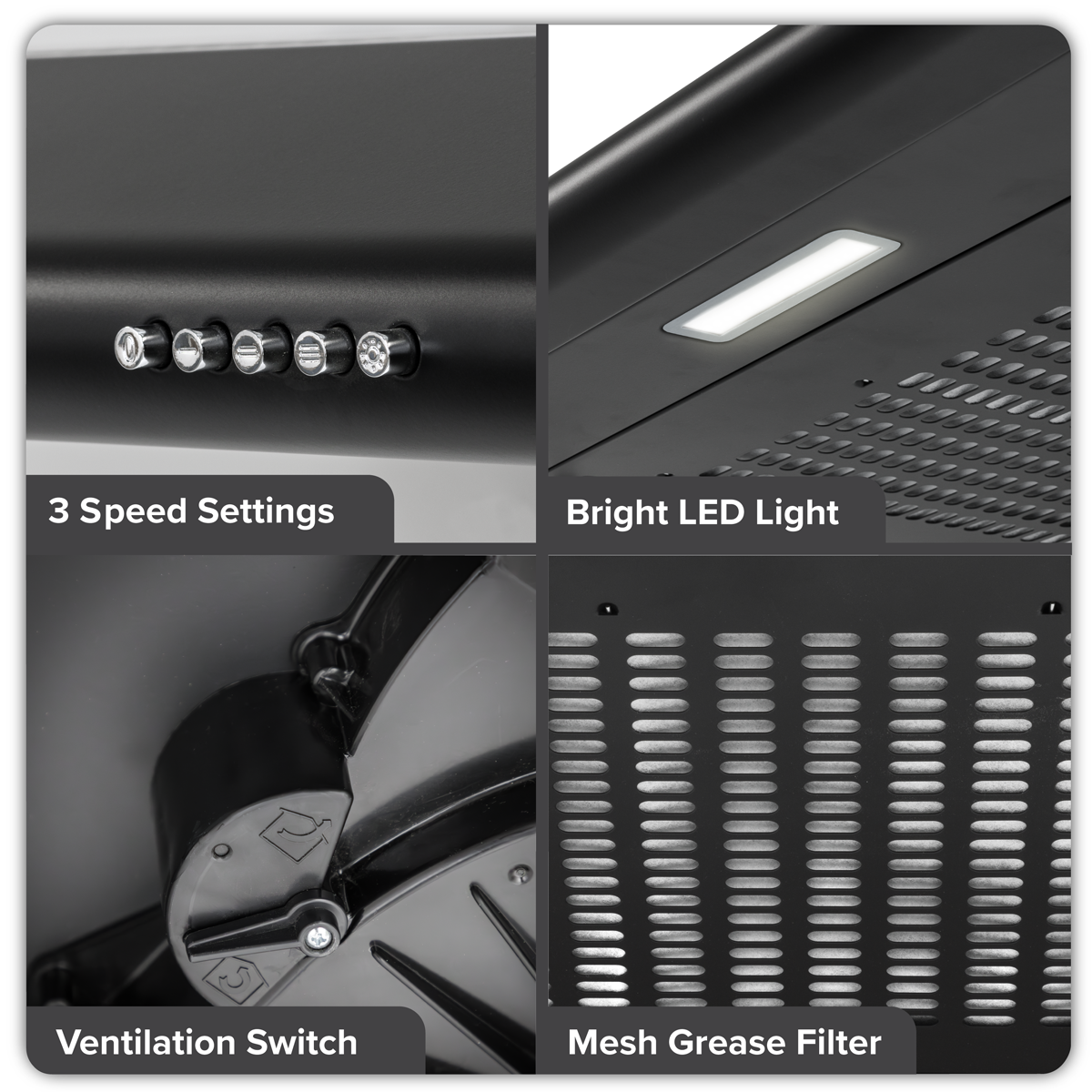 Visor Cooker Hood Extractor Fan 60cm - Black DH107