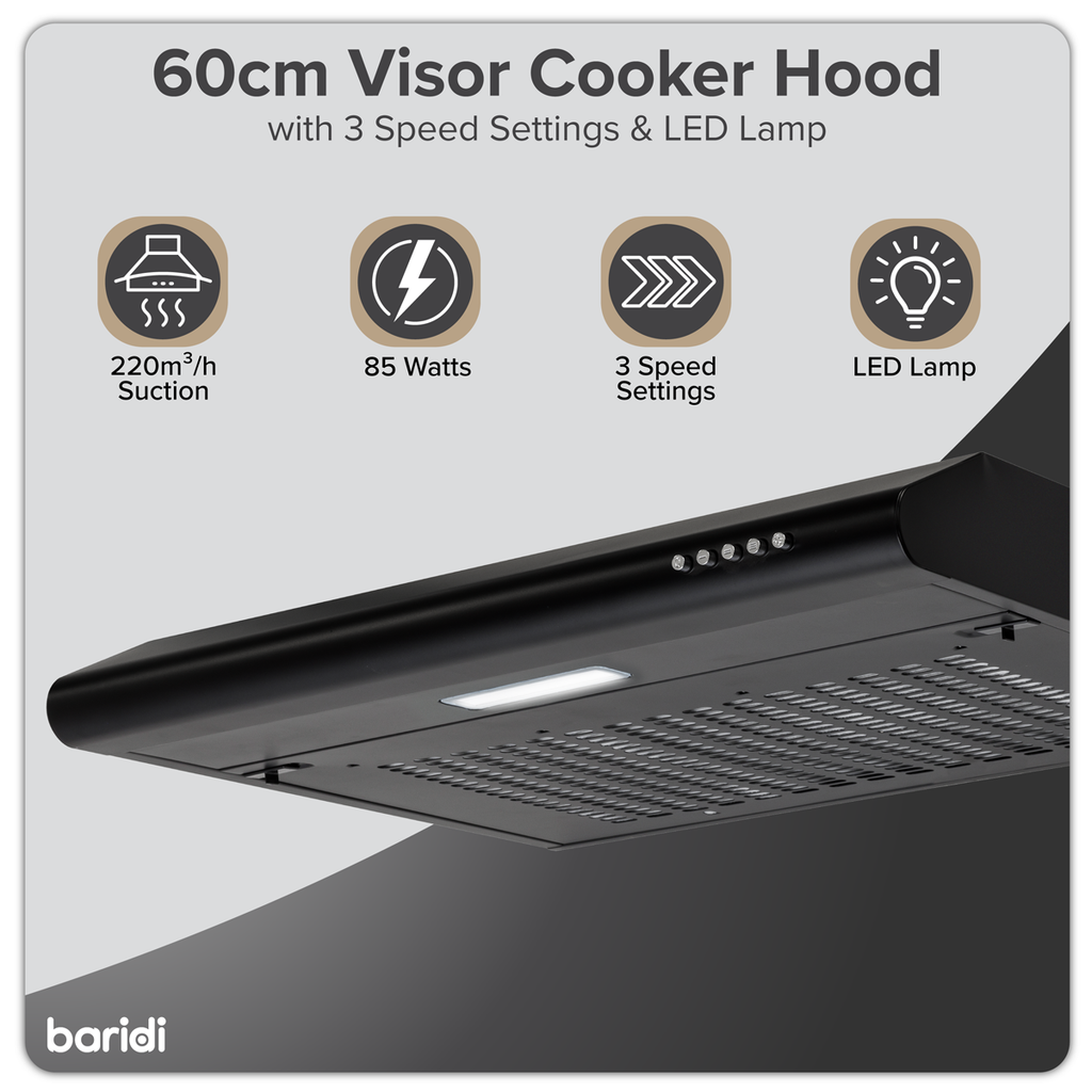 Visor Cooker Hood Extractor Fan 60cm - Black DH107