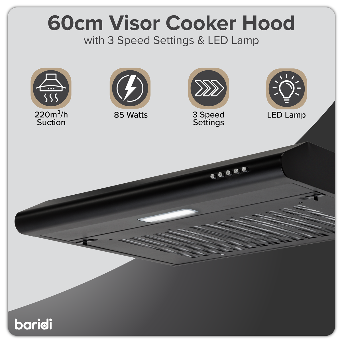 Visor Cooker Hood Extractor Fan 60cm - Black DH107