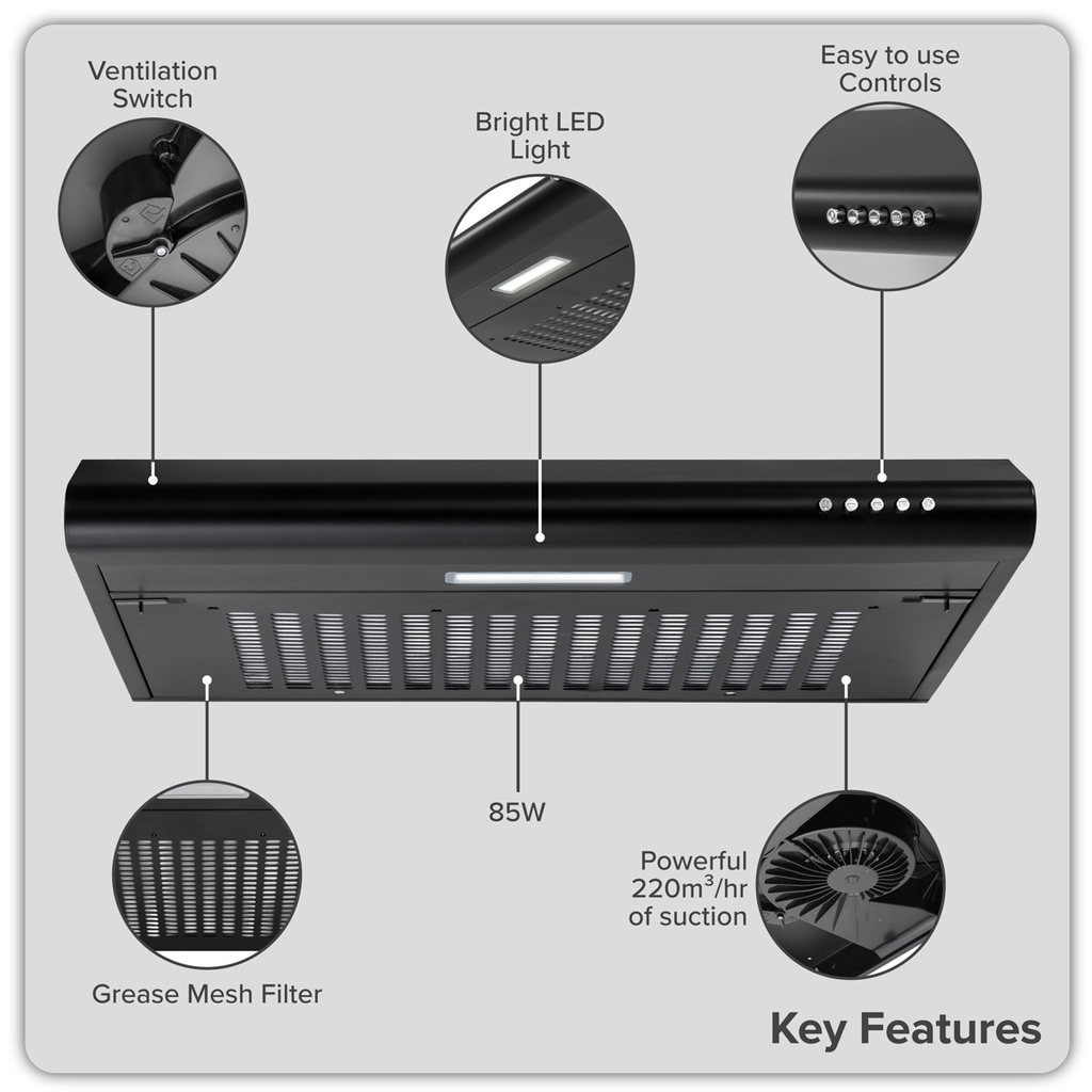 Visor Cooker Hood Extractor Fan 60cm - Black DH107