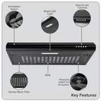 Visor Cooker Hood Extractor Fan 60cm - Black DH107