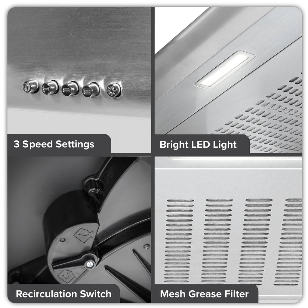 Baridi Visor Cooker Hood Extractor Fan 60cm - Stainless Steel DH108