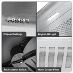 Baridi Visor Cooker Hood Extractor Fan 60cm - Stainless Steel DH108
