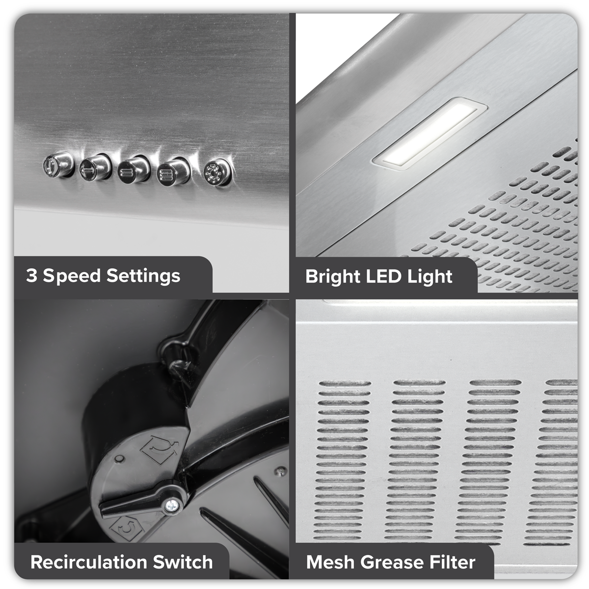 Baridi Visor Cooker Hood Extractor Fan 60cm - Stainless Steel DH108