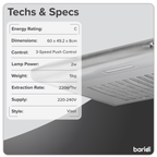 Baridi Visor Cooker Hood Extractor Fan 60cm - Stainless Steel DH108