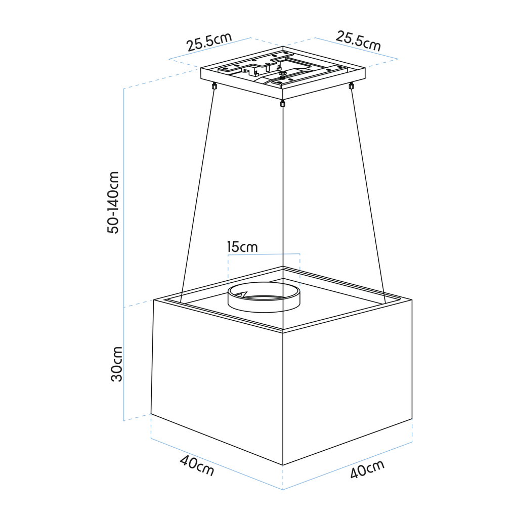 Square Island Cooker Hood 40cm - Black DH109