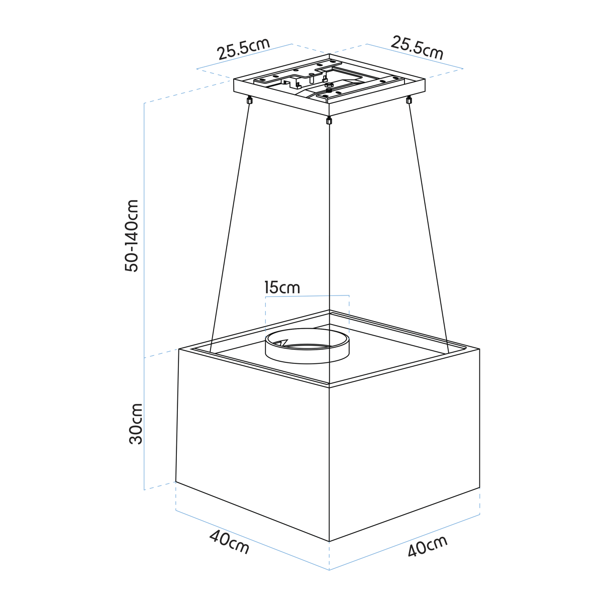 Square Island Cooker Hood 40cm - Black DH109
