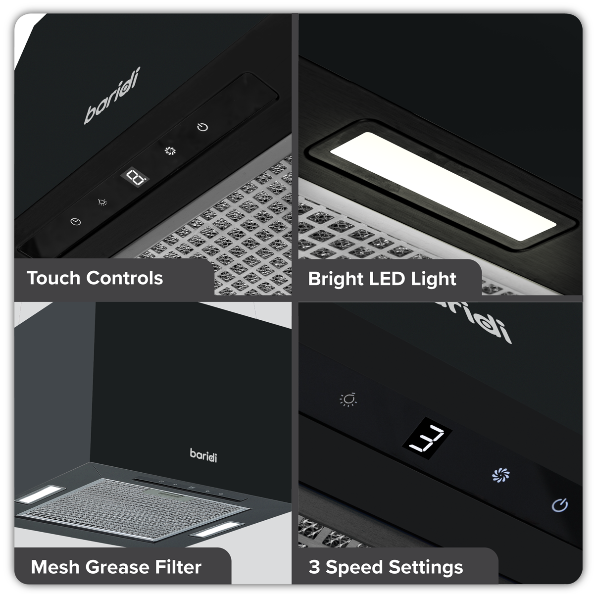 Square Island Cooker Hood 40cm - Black DH109