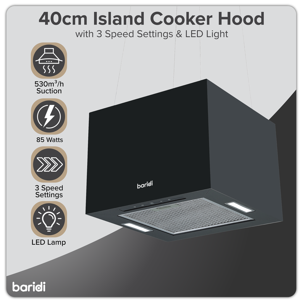 Square Island Cooker Hood 40cm - Black DH109