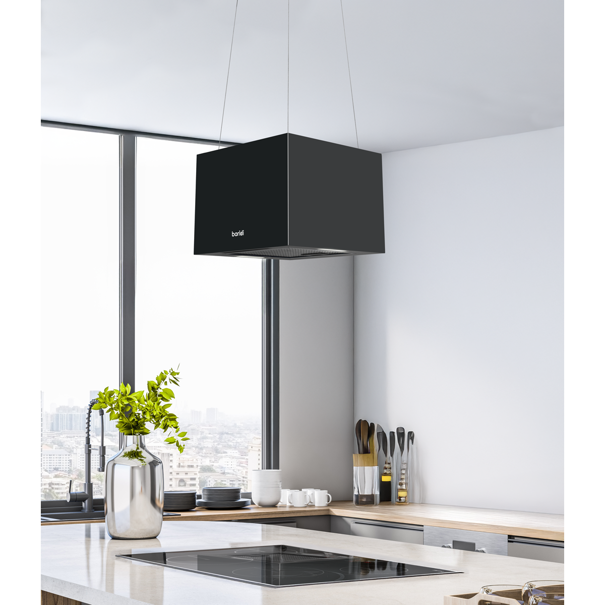 Square Island Cooker Hood 40cm - Black DH109