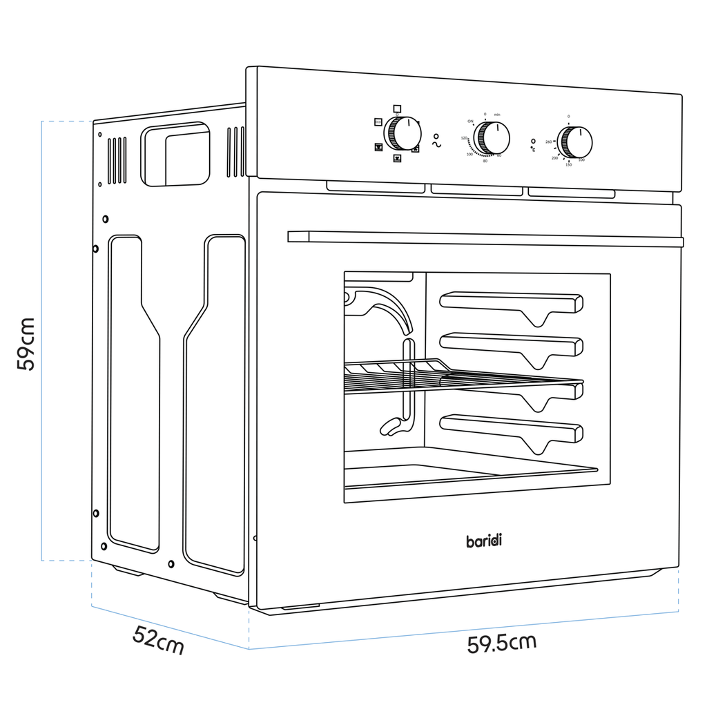 Baridi Built-In 5-Function Fan Assisted Oven with Timer 60cm, 55L Capacity - Black DH110