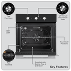 Baridi Built-In 5-Function Fan Assisted Oven with Timer 60cm, 55L Capacity - Black DH110