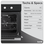 Baridi Built-In 5-Function Fan Assisted Oven with Timer 60cm, 55L Capacity - Black DH110