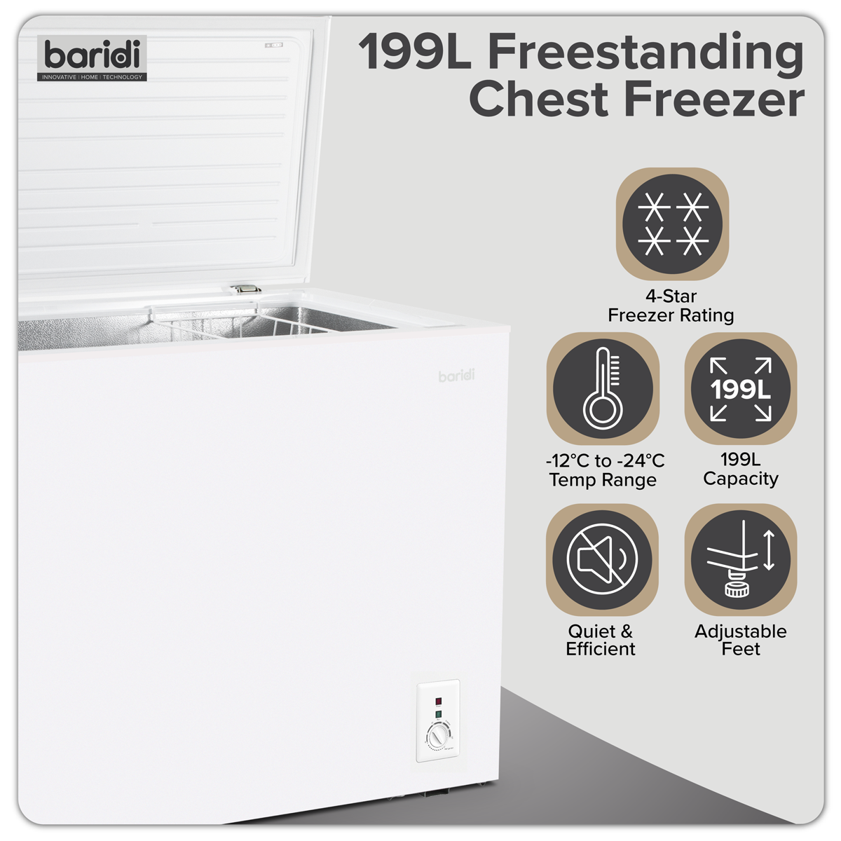 Freestanding Chest Freezer 199L Capacity - White DH111