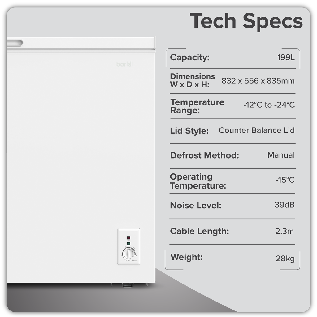 Freestanding Chest Freezer 199L Capacity - White DH111
