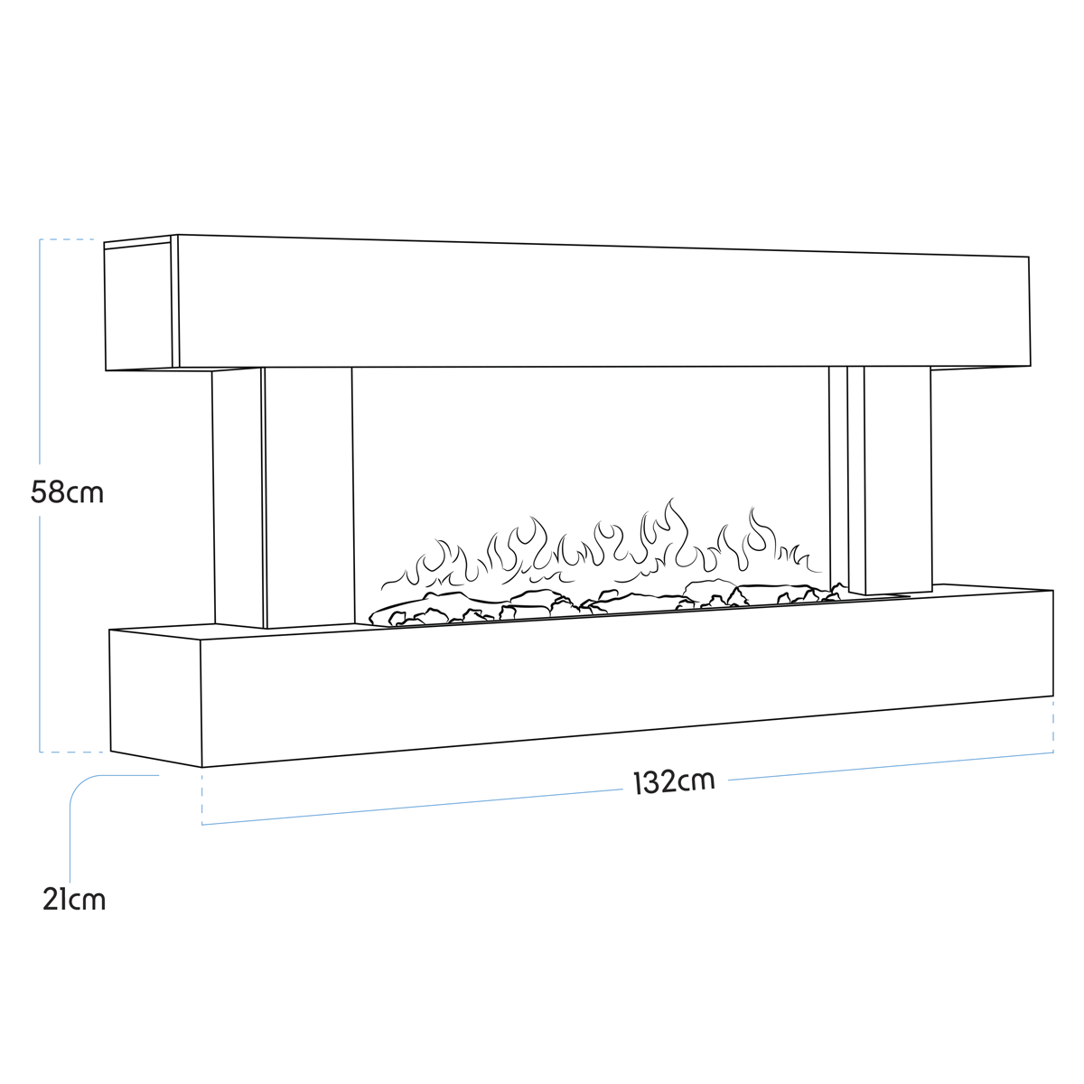Wall Mounting Electric Fireplace with LED Flame Effect 52" - Grey DH112
