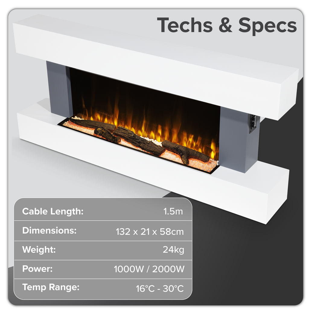 Wall Mounting Electric Fireplace with LED Flame Effect 52" - Grey DH112