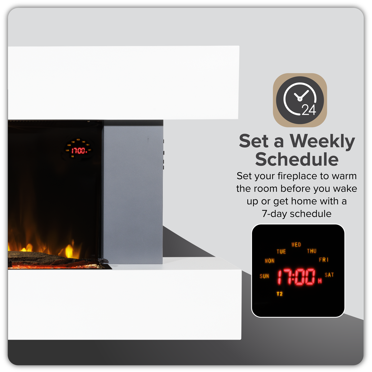 Wall Mounting Electric Fireplace with LED Flame Effect 52" - Grey DH112