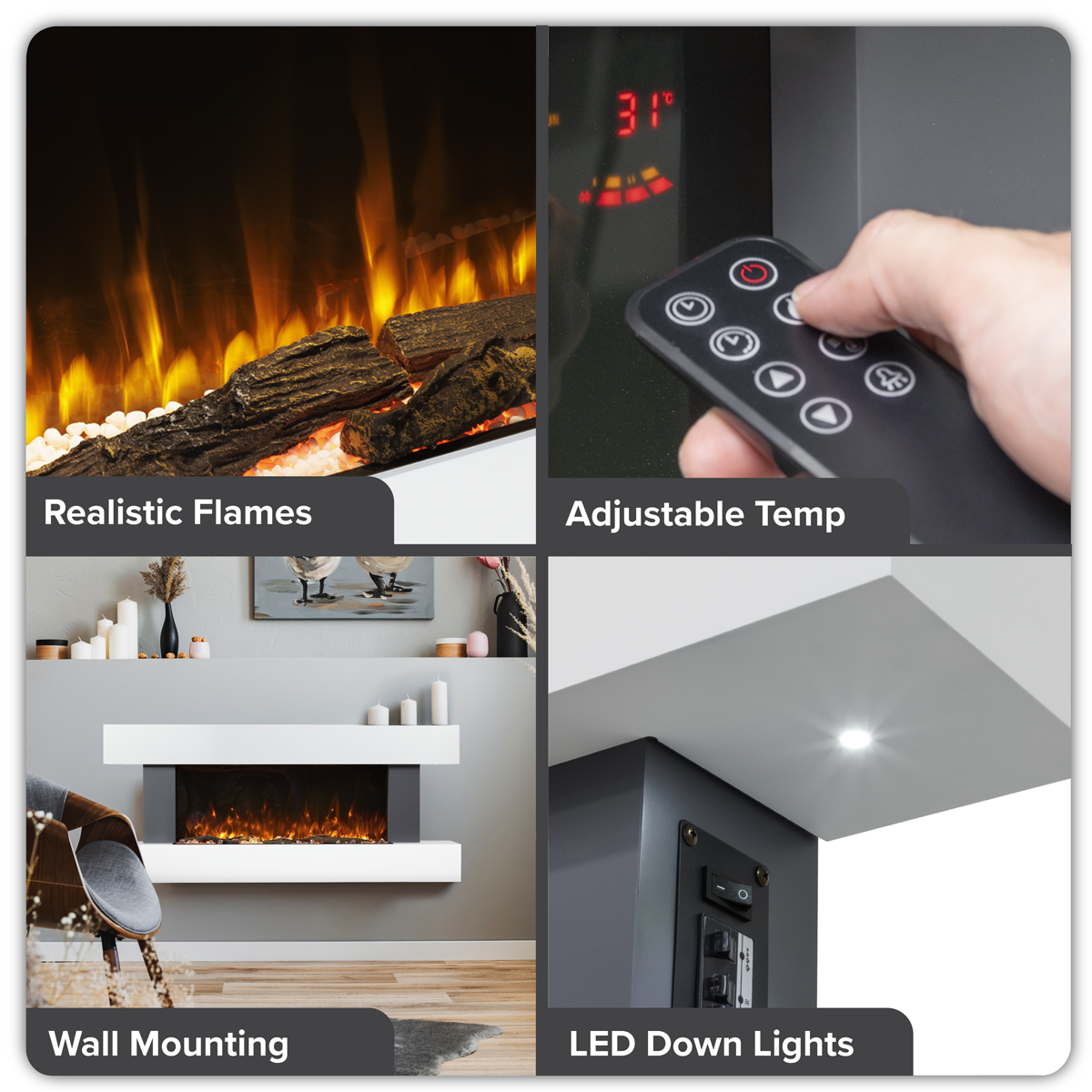 Wall Mounting Electric Fireplace with LED Flame Effect 52" - Grey DH112