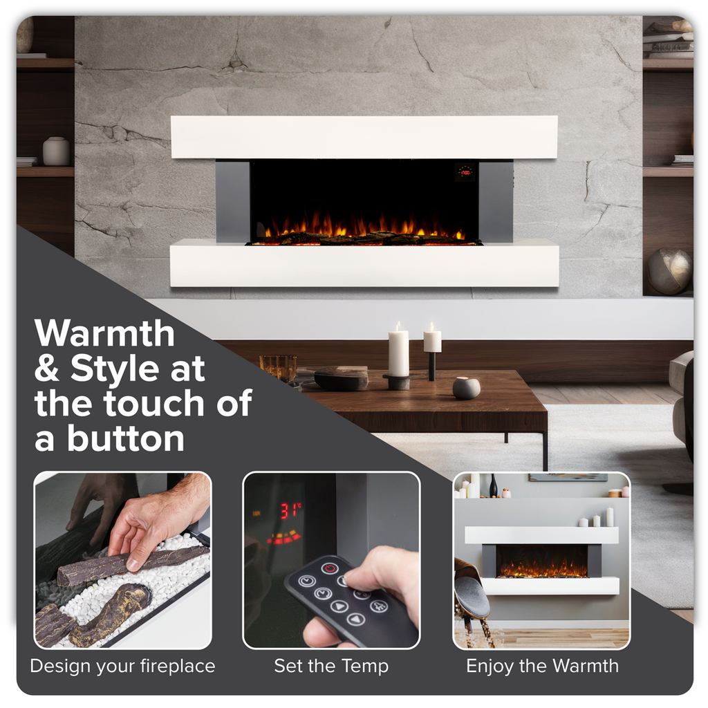 Wall Mounting Electric Fireplace with LED Flame Effect 52" - Grey DH112