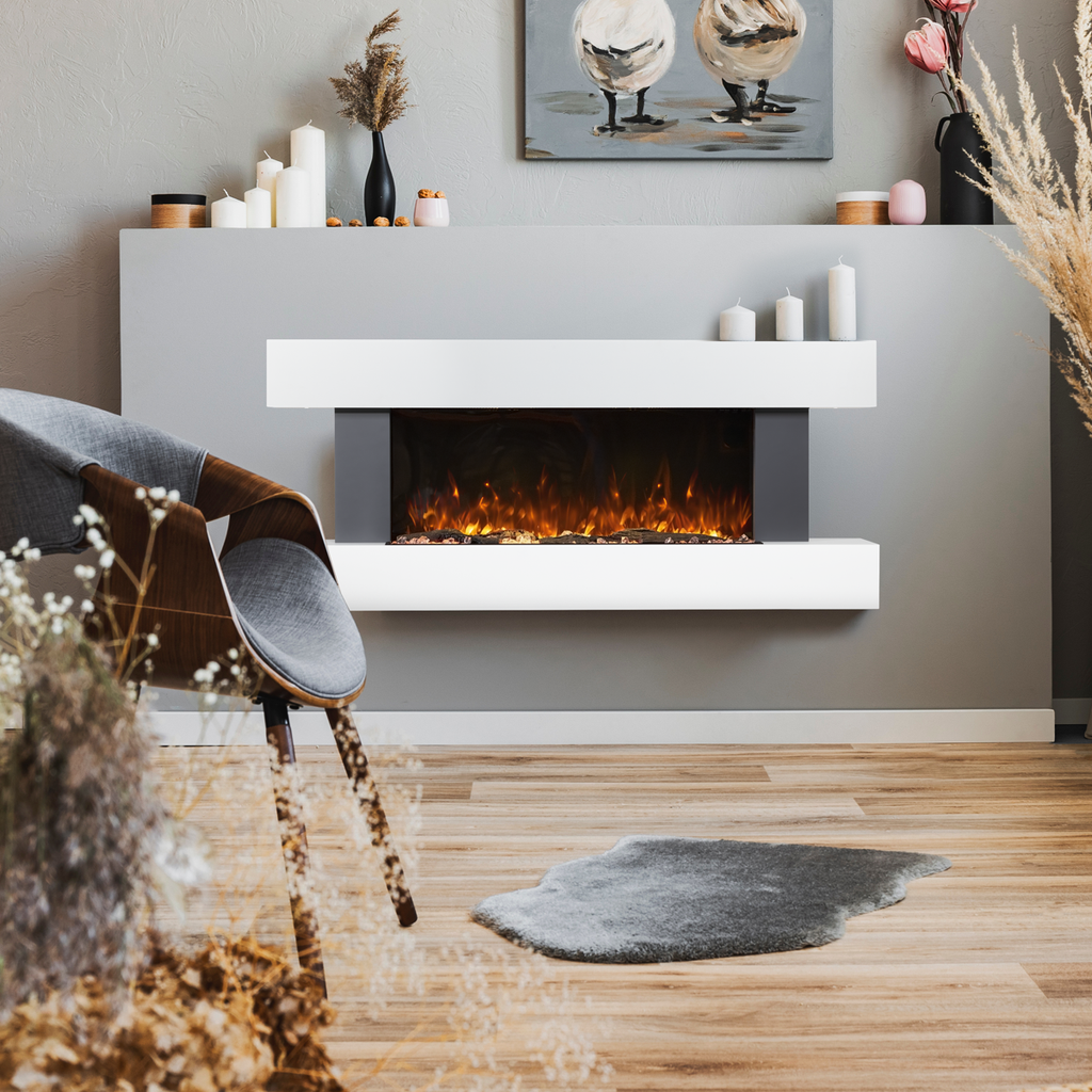 Wall Mounting Electric Fireplace with LED Flame Effect 52" - Grey DH112