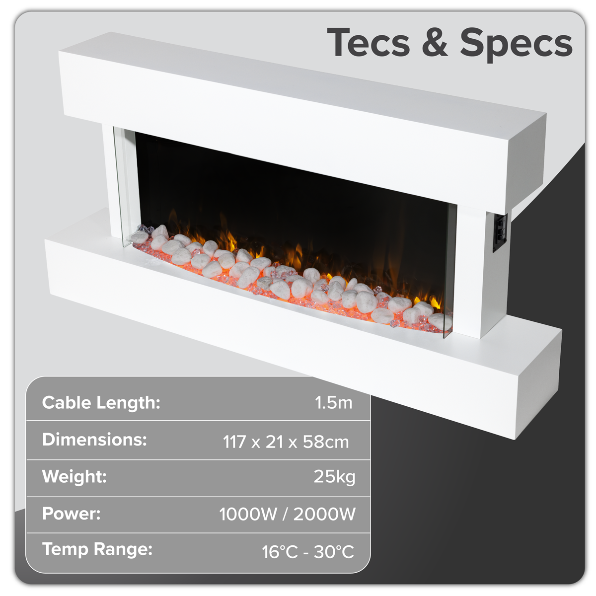 Wall Mounting Electric Fireplace with LED Flame Effect 46" - White DH113