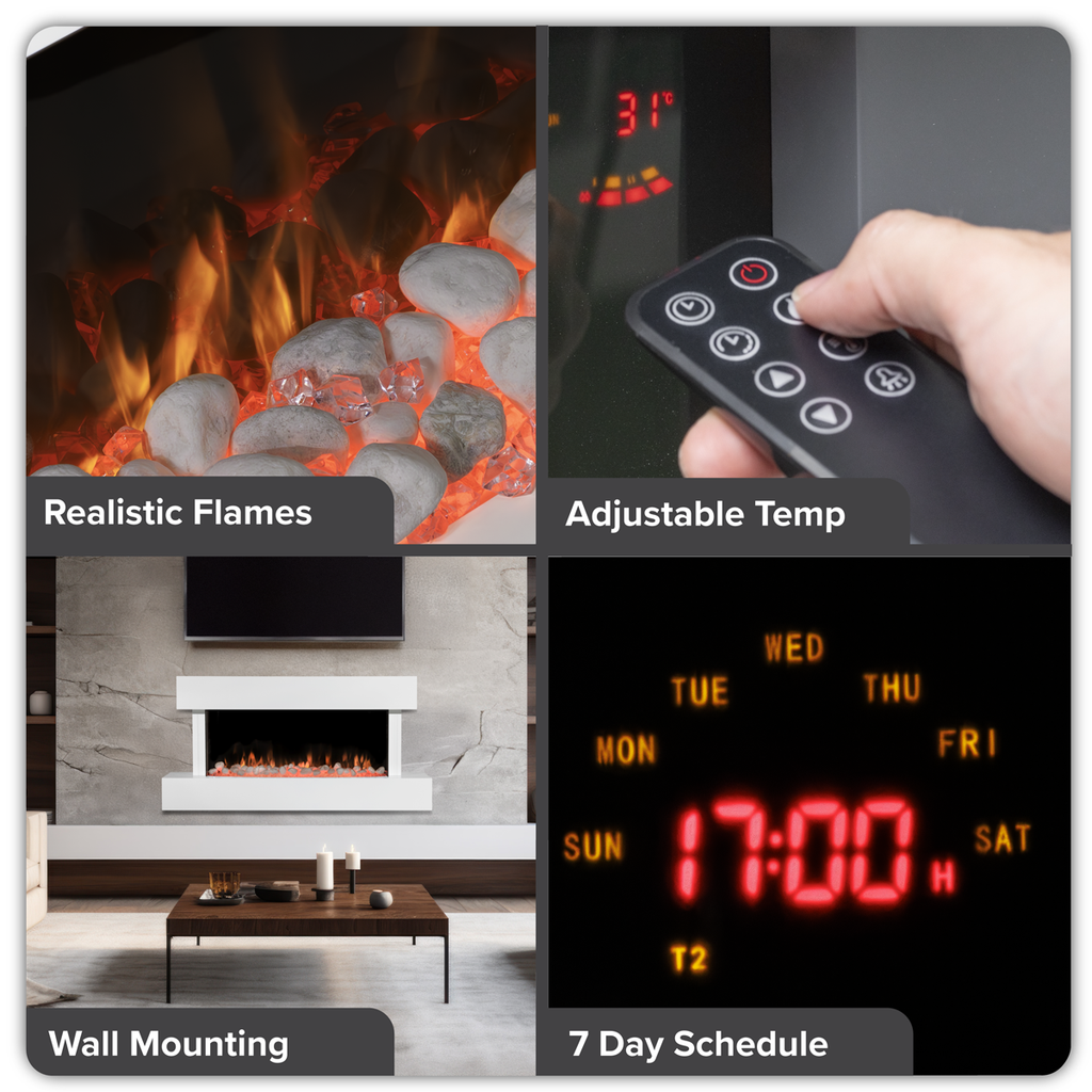 Wall Mounting Electric Fireplace with LED Flame Effect 46" - White DH113