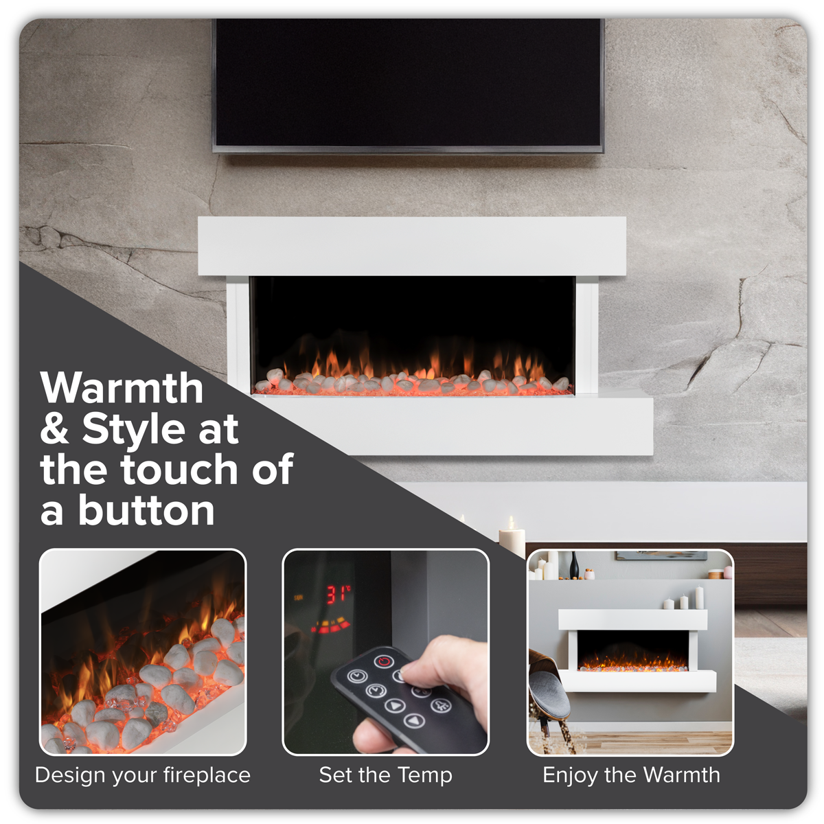 Wall Mounting Electric Fireplace with LED Flame Effect 46" - White DH113