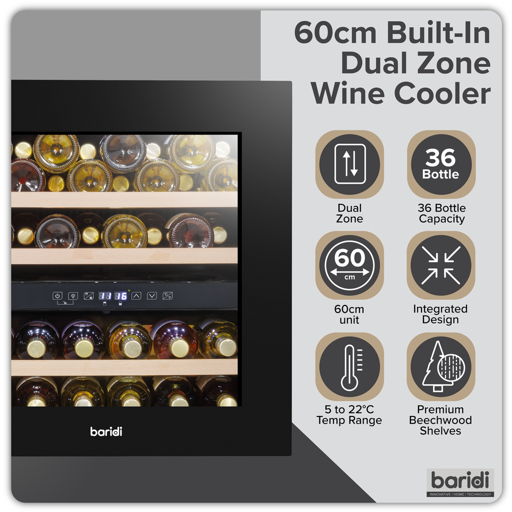 36 Bottle Wine Fridge & Cooler 60cm DH117