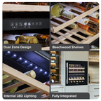 36 Bottle Built-In Wine Cooler with Beech Wood Shelves & LED Light - Black DH117