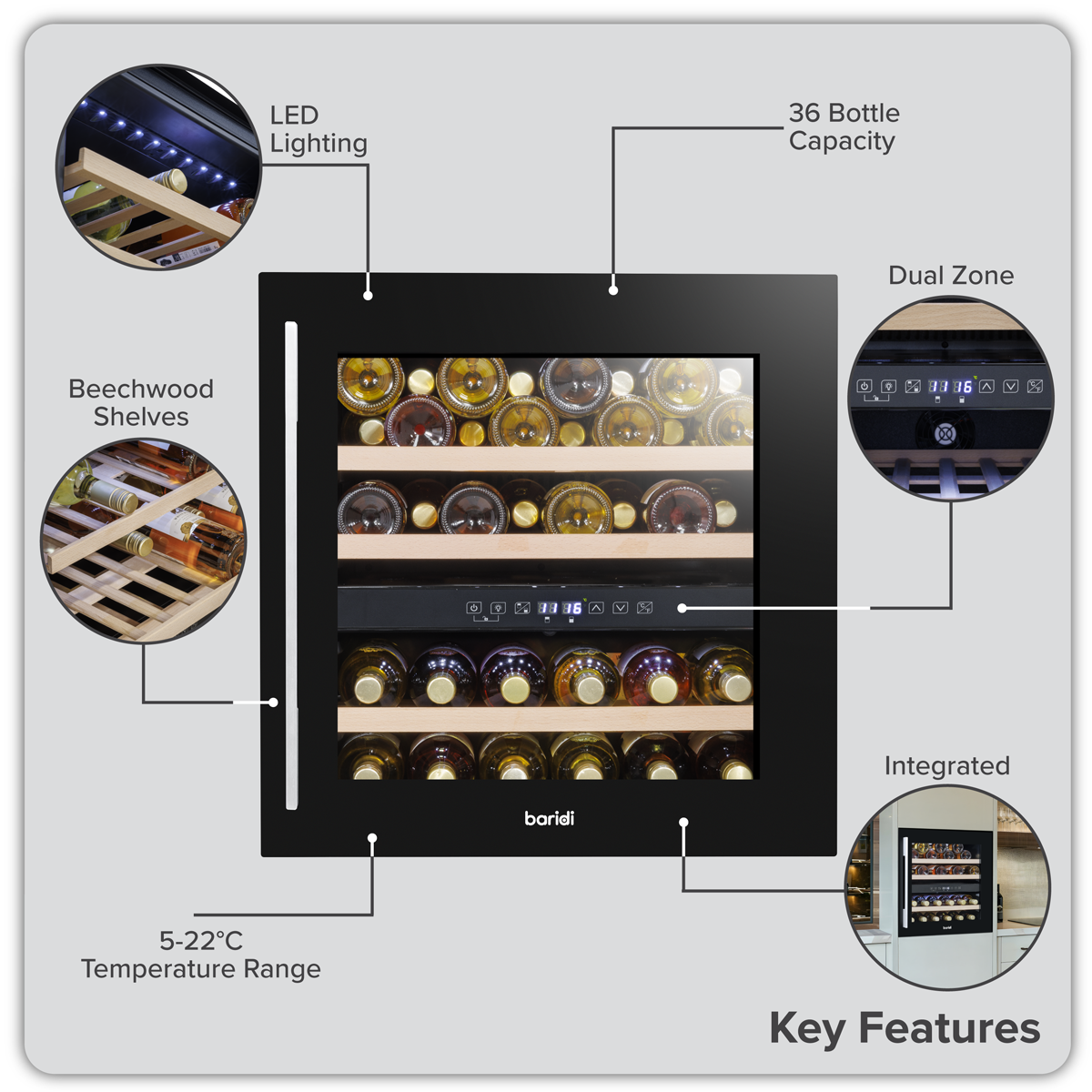 36 Bottle Wine Fridge & Cooler 60cm DH117