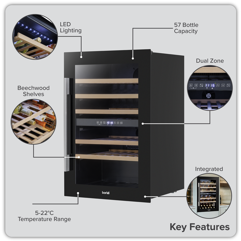 57 Bottle Dual Zone Built-In Wine Fridge & Cooler 60cm DH118