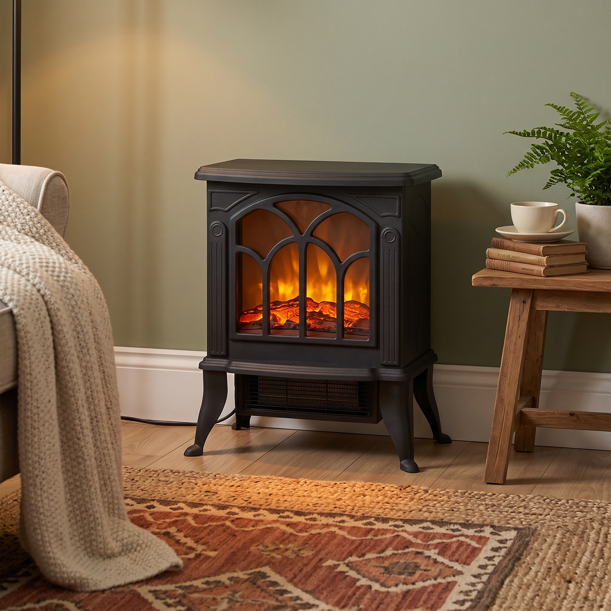 Electric Stove Heater Fireplace with LED Log Flame Effect 1800W – Black DH121