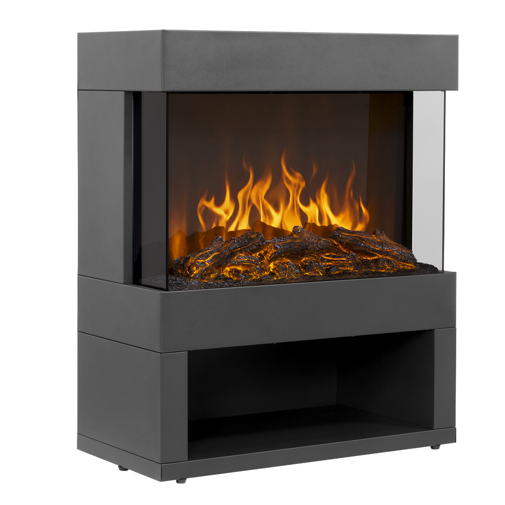 Electric Stove Heater Fireplace with LED Log Flame Effect & Wood Storage 1800W – Black DH122